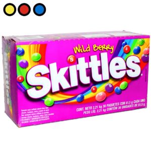 Caja display de Skittles Wild Berry por mayor con 36 paquetes de 61,5 g, Distribuidora Pop