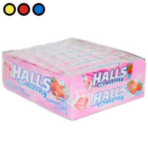 Display de 12 paquetes de caramelos Halls Creamy Frutilla de 336 gramos