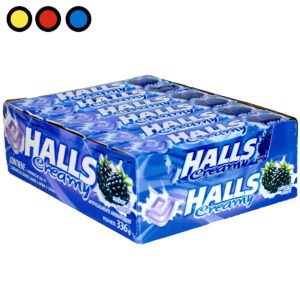 Display de 12 paquetes de caramelos Halls Creamy Mora de 336 gramos