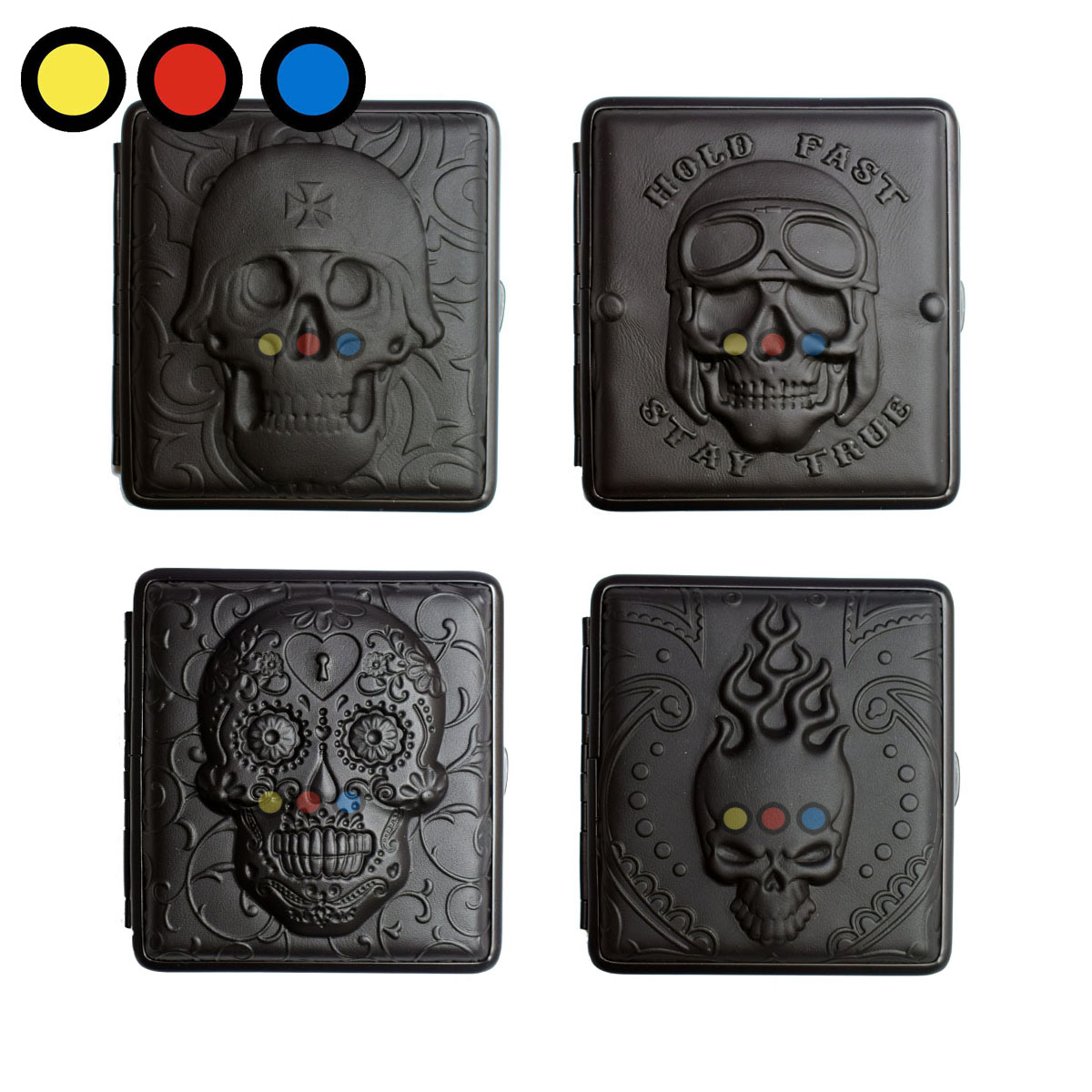 Cigarrera calaveras negra cuero - Imagen 3