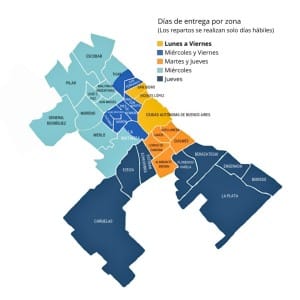 Días de entrega en cada zona en AMBA de popmayorista. Entregas sin cargo.