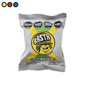 Alfajor Rasta Blanco de 70 g en envase gris con la X verde y amarilla - Distribuidora Pop