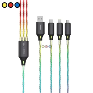 Cable Soul 3 en 1 RGB 60W PD Type-C/Lightning/Micro-USB principal, Conectores del cable Soul 3 en 1 RGB 60W PD, Iluminación RGB del cable Soul 3 en 1 RGB 60W PD