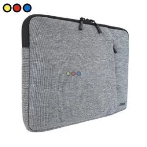 Funda para notebook de 15 pulgadas marca Soul color gris vista frontal;Funda para notebook de 15 pulgadas marca Soul color gris abierta mostrando compartimentos
