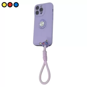 Funda de silicona Soul violeta para iPhone 15 Pro Max con anillo y correa, Vista frontal funda Soul iPhone 15 Pro Max violeta, Vista trasera funda Soul iPhone 15 Pro Max violeta con anillo