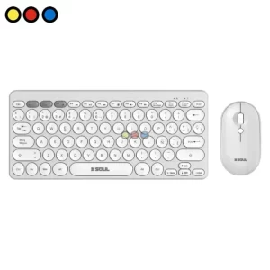 Kit teclado y mouse inalámbrico Soul CW200 estilo vintage blanco vista frontal, Kit teclado y mouse inalámbrico Soul CW200 estilo vintage blanco vista superior