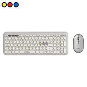 Kit inalámbrico Soul CW250 con teclado de 99 teclas y mouse en color blanco, estilo vintage.