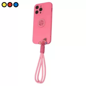 Protector de silicona Soul para Motorola Moto E15/G05 color rosa con anillo y correa, Vista frontal del protector, Vista posterior con anillo y correa