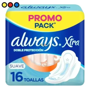 Toallitas Always Xtra Doble Protección Suave Con Alas (Pack X 16u) (Caja X 24u)
