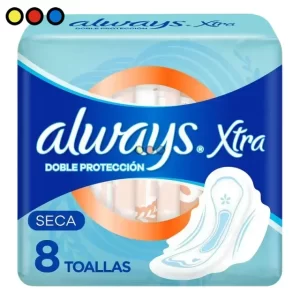 Toallitas Always Xtra Doble Protección Seca Con Alas (Pack X 8u) (Caja X 24u)