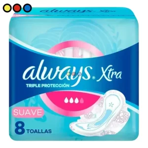 Toallitas Always Xtra Triple Protección día Suave Con Alas (Pack X 8u) (Caja X 24u)