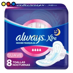 Toallitas Always Xtra Triple Protección Nocturna Suave Con Alas (Pack X 8u) (Caja X 24u)