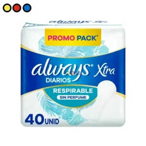 Protectores Diarios Always Xtra Protección Respirable 40 unidades pack 24u
