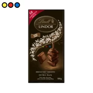 Tableta de Chocolate Lindt Lindor Extra Dark de 100g con 60% cacao, Empaque frontal de Chocolate Lindt Lindor Extra Dark 100g