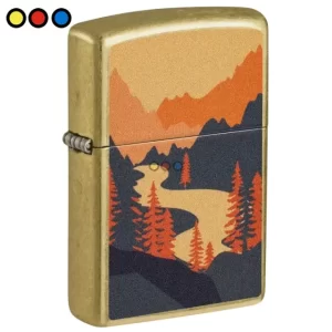 Encendedor Zippo Venetian Brass con grabado decorativo italiano, Vista de llama en encendedor Zippo Venetian Brass acabado dorado