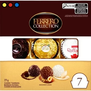 Estuche Ferrero Rocher Collection de 7 bombones surtidos, Primer plano de bombones Ferrero Rocher Rondnoir y Raffaello