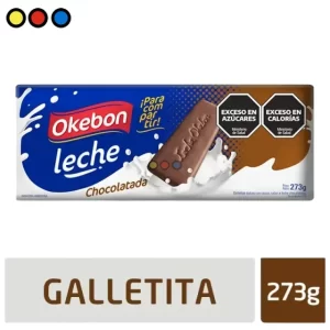 Pack de 18 paquetes de galletitas Okebon sabor chocolate de 273g cada uno.