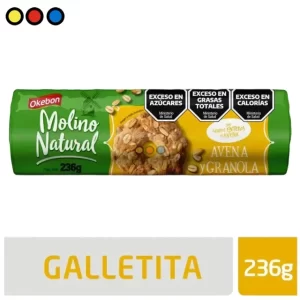 Paquete de Galletitas Okebon Molino Natural Avena y Granola 236g, Pack de 16 unidades de Galletitas Okebon Avena y Granola