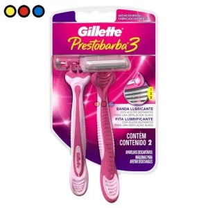 Display de 12 unidades de máquinas de afeitar Gillette Prestobarba 3 Mujer, Detalle de máquina de afeitar Gillette Prestobarba 3 con 3 hojas