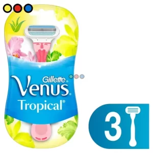 Pack de 8 máquinas de afeitar Gillette Venus Tropical, Detalle de máquina Gillette Venus Tropical con 3 hojas