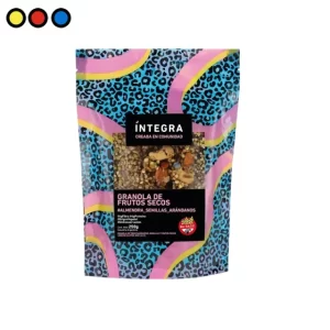 Empaque frontal de Granola Integra 250g sabor Frutos, Información nutricional Granola Integra Frutos 250g