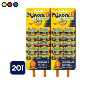 Hojas de afeitar Minora Pro pack de 20 unidades, Hojas de doble filo Minora Pro acero inoxidable