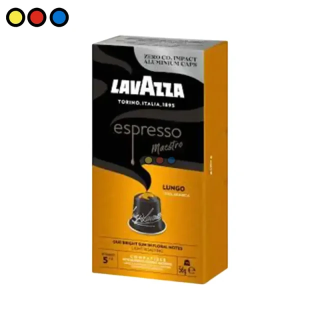 Caja de 10 cápsulas de café Lavazza Espresso Lungo compatibles con Nespresso, Cápsula de aluminio Lavazza Espresso Lungo