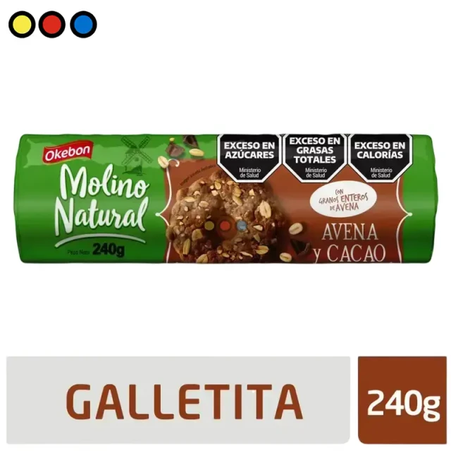 Paquete de Galletitas Okebon Molinos Natural Avena y Cacao 240g, Caja de Galletitas Okebon Avena y Cacao 16 unidades