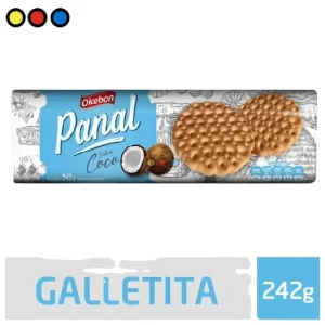 Pack de 16 paquetes de galletitas Okebon Panal sabor Coco de 222 gramos.