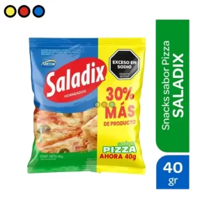 Paquete de Snacks Saladix sabor Pizza 40 gramos, Tiras de snack Saladix sabor pizza horneadas en primer plano