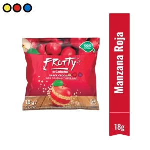 Paquete de snack de manzana roja deshidratada Frutty de 18 gramos, Snack saludable de fruta deshidratada Frutty sabor manzana roja