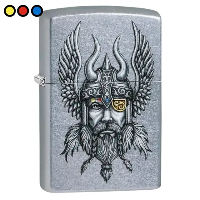 Encendedor Zippo Viking Warrior Design acabado Street Chrome vista frontal