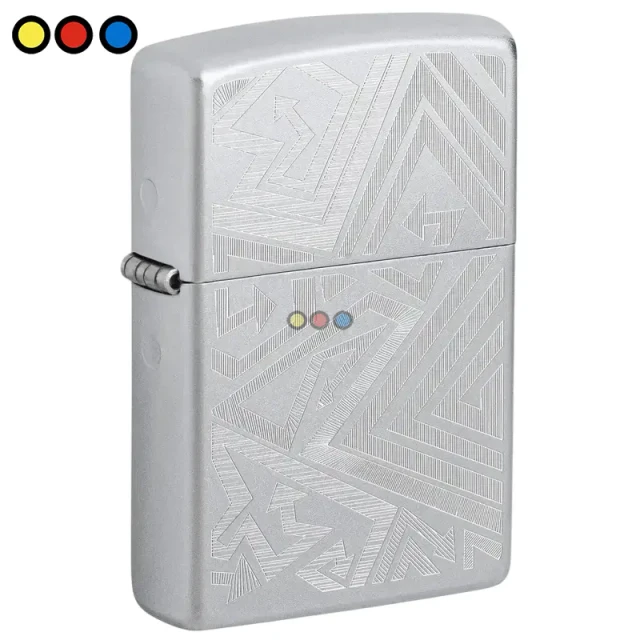 Encendedor Zippo Which Way? Design acabado Street Chrome, Vista abierta del encendedor Zippo Which Way? Design