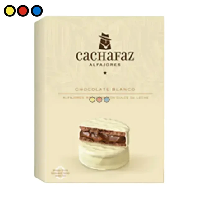 Alfajor Cachafaz de chocolate blanco relleno de dulce de leche 60 gramos