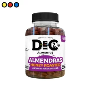 Bolsa de Almendras Honey Roasted DEC 220g, Caja de 12 paquetes de almendras con miel DEC