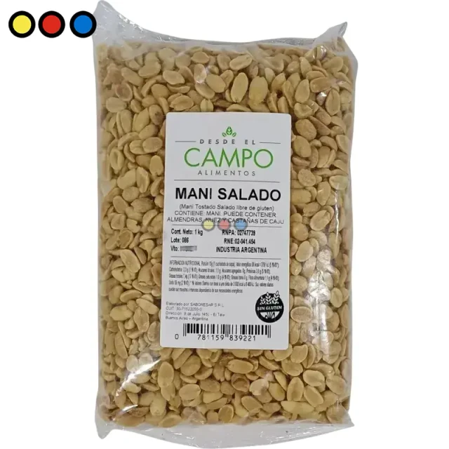 Pack mayorista de 6 bolsas de maní salado de 1 kg; Bolsa individual de maní salado 1 kg; Caja cerrada de maní salado por mayor