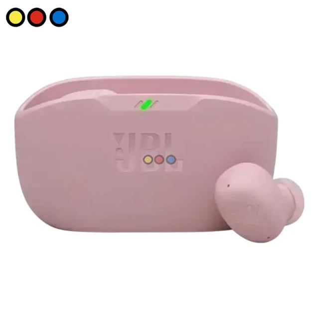 Auriculares JBL Wave Buds 2 color rosa en vista frontal, Empaque original de auriculares JBL Wave Buds 2 rosa