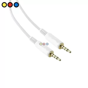 Cable de audio auxiliar 3.5mm SOUL color blanco de 2 metros, Detalle de conectores jack 3.5mm SOUL blanco