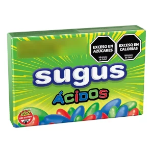 Caja de Caramelos Sugus Confitados Ácidos de 50 gramos, arte vigente con sello sin gluten