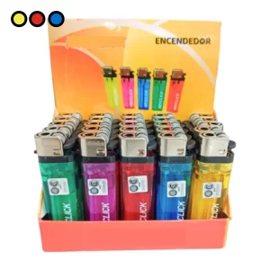 Display de encendedores Neoclick descartables a piedra en colores surtidos por mayor