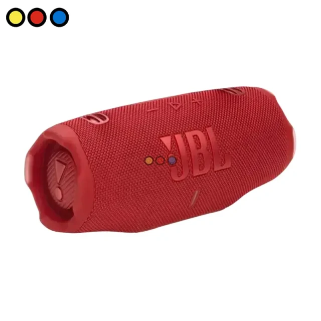 Parlante Bluetooth JBL Charge 6 Rojo vista principal, Parlante JBL Charge 6 Rojo detalle frontal, Caja de producto JBL Charge 6 Rojo