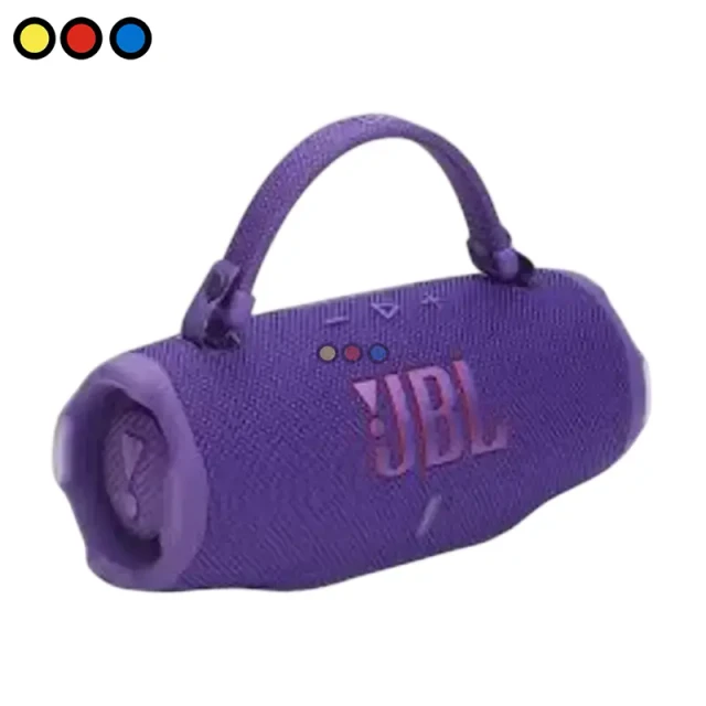 Parlante Bluetooth JBL Charge 6 color violeta vista frontal, Parlante JBL Charge 6 violeta diseño resistente al agua