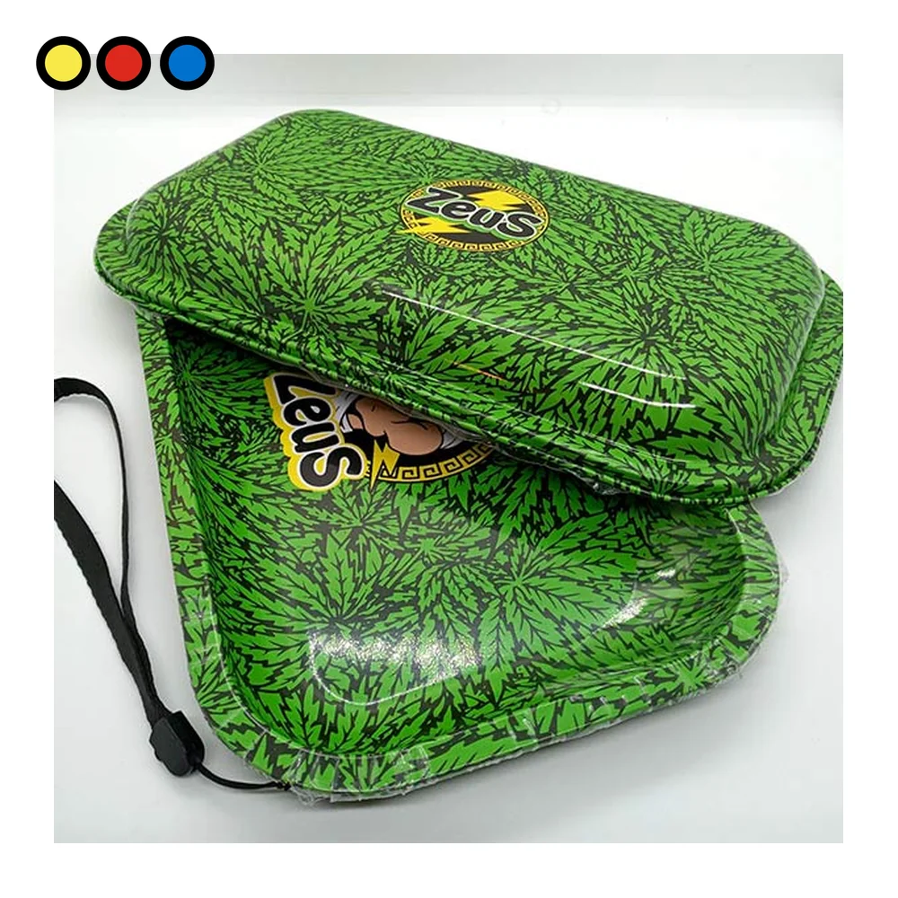 Bandeja de liar Zeus con tapa de diseño hoja - venta por mayor en Distribuidora Pop