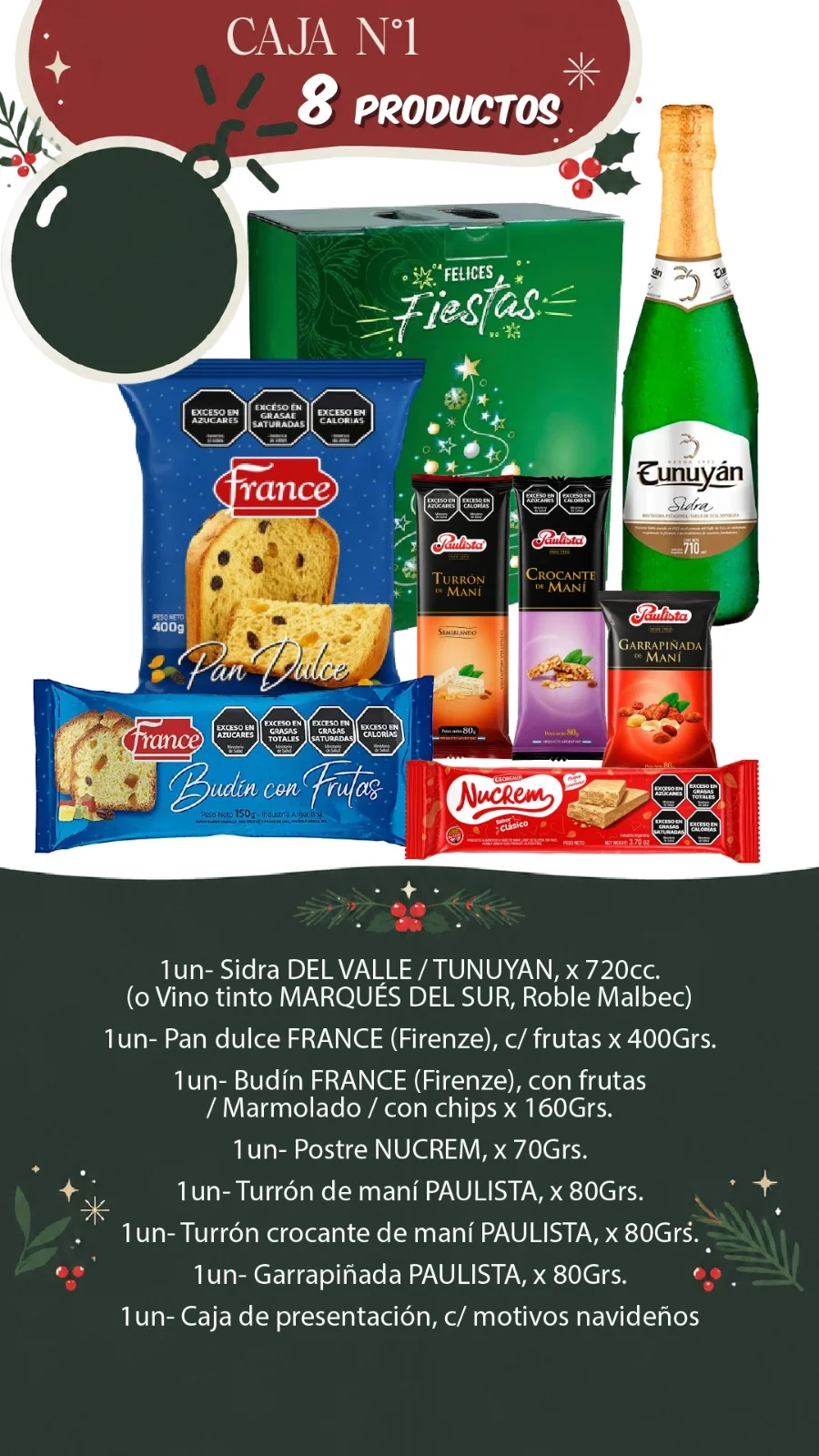 Contenido de la Caja Navideña N°1: 8 productos - Distribuidora Pop