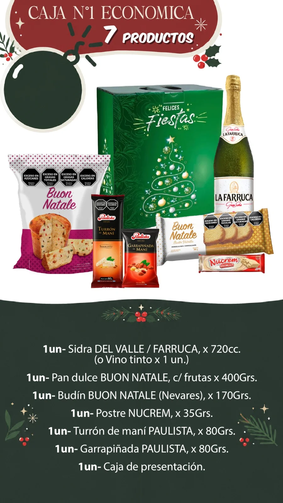 Contenido de la Caja Navideña N°1 Económica: 7 productos - Distribuidora Pop