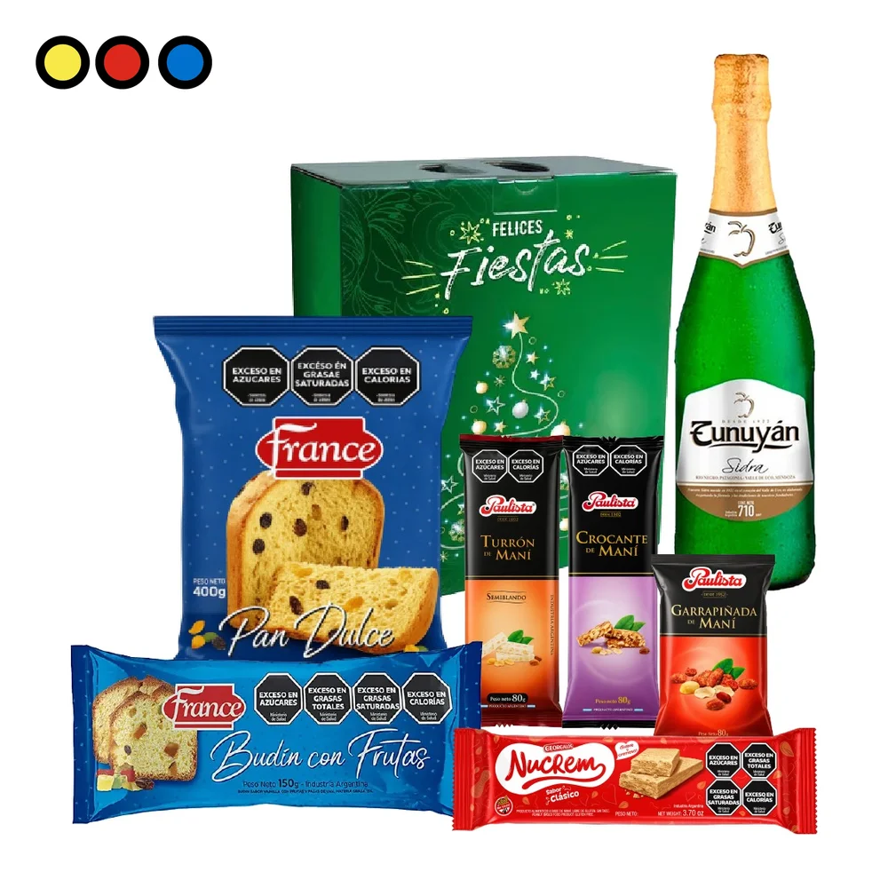 Caja Navideña Pop N°1 con sidra Tunuyán, pan dulce France y turrones Paulista por mayor - Distribuidora Pop