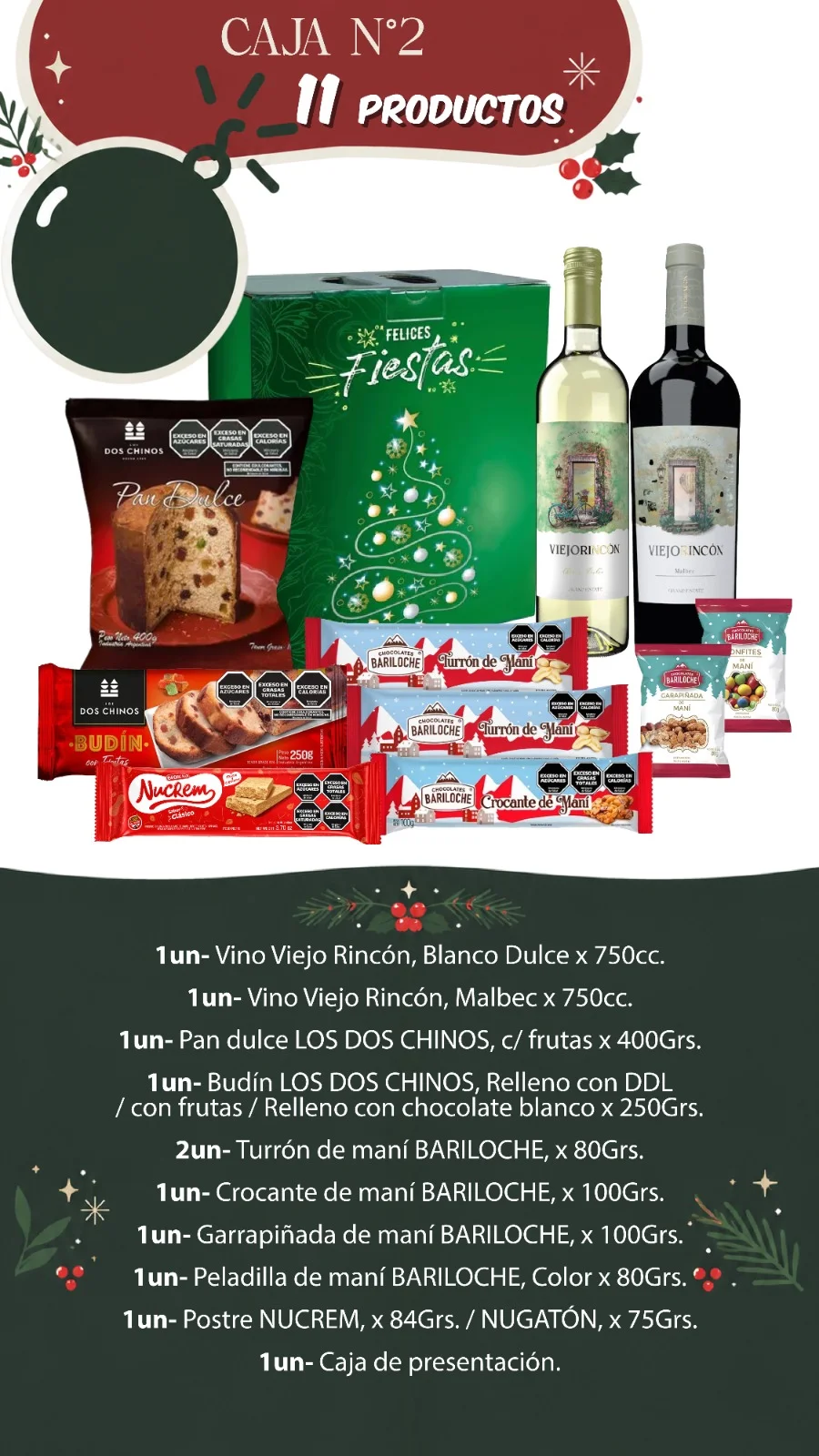 Contenido de la Caja Navideña N°2: 11 productos - Distribuidora Pop