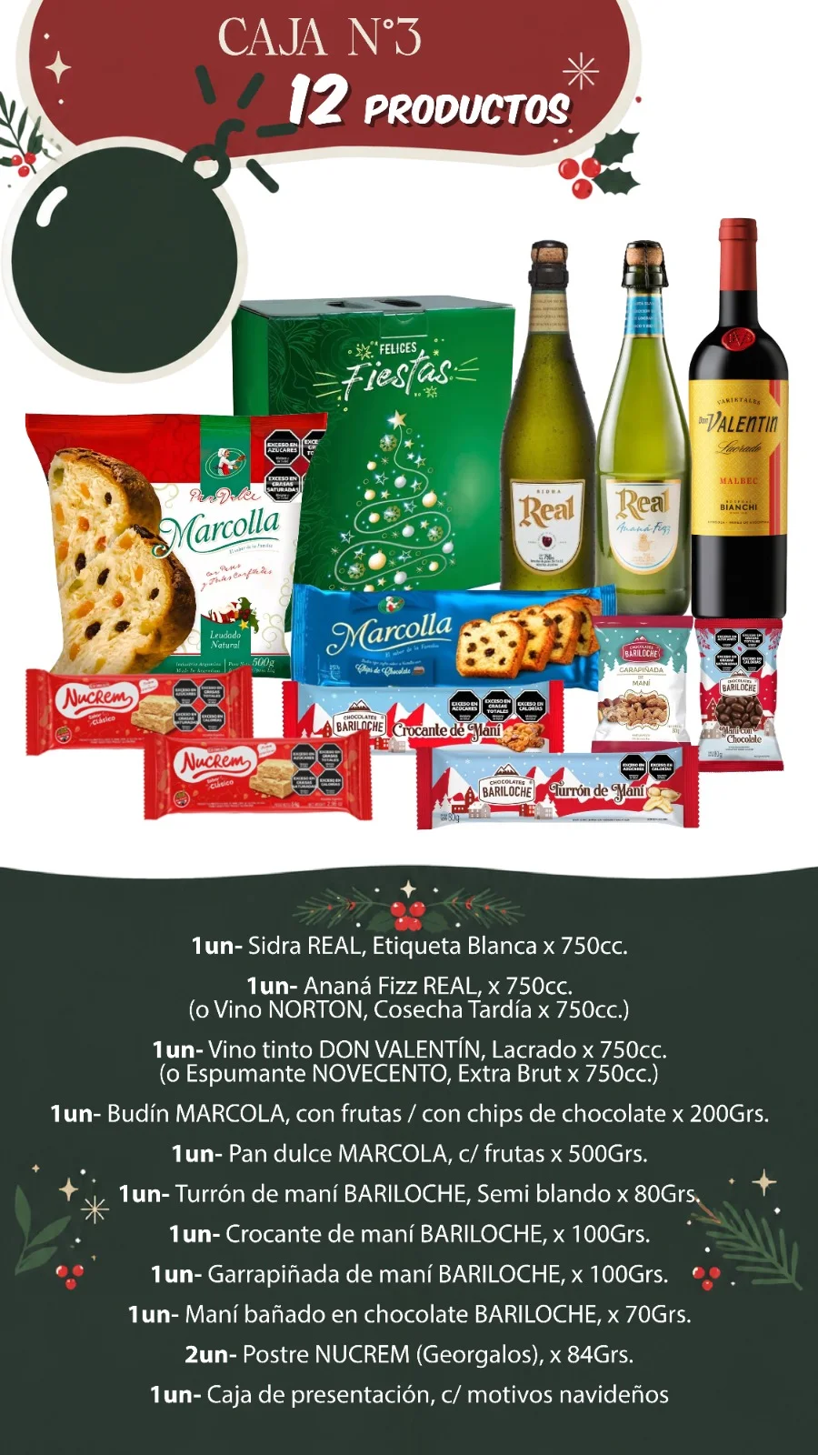 Contenido de la Caja Navideña N°3: 12 productos - Distribuidora Pop