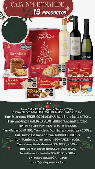 Contenido de la Caja Navideña N°4 Bonafide: 13 productos - Distribuidora Pop