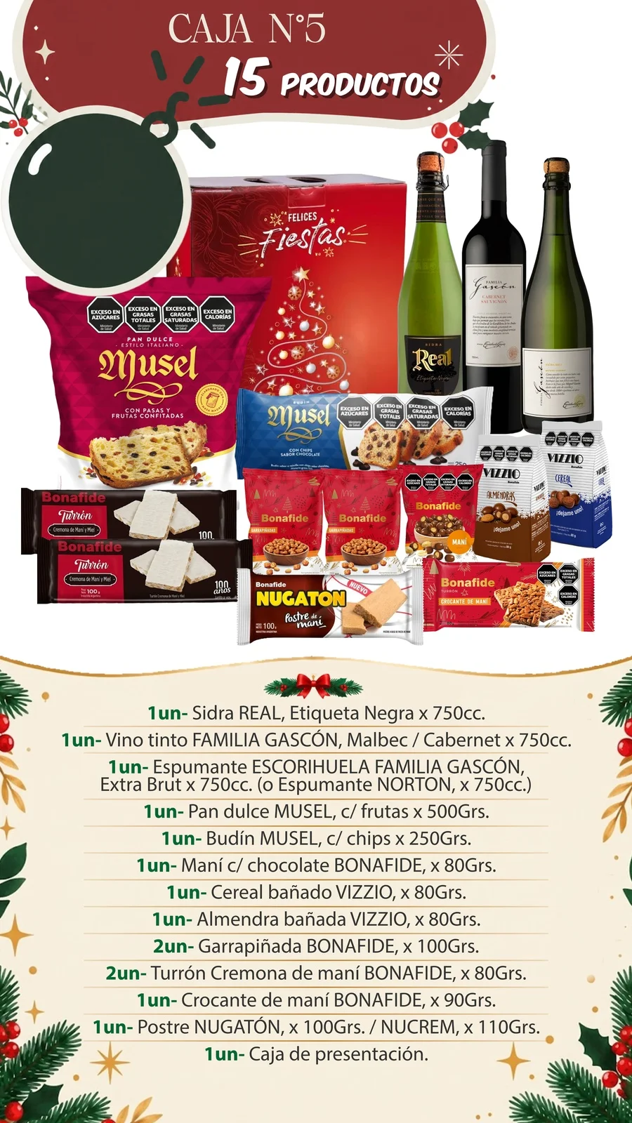 Contenido de la Caja Navideña N°5: 15 productos - Distribuidora Pop